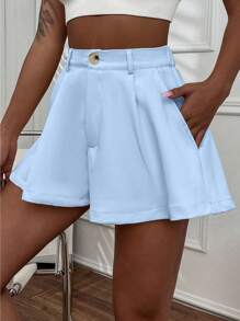 SHEIN LUNE Women's Shorts With Pockets - Baby Blue - View 1