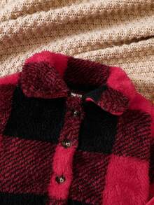 嬰兒女童秋季短毛絨黑白夾克搭配細肩帶連衣裙 - 紅色 - 查看 4