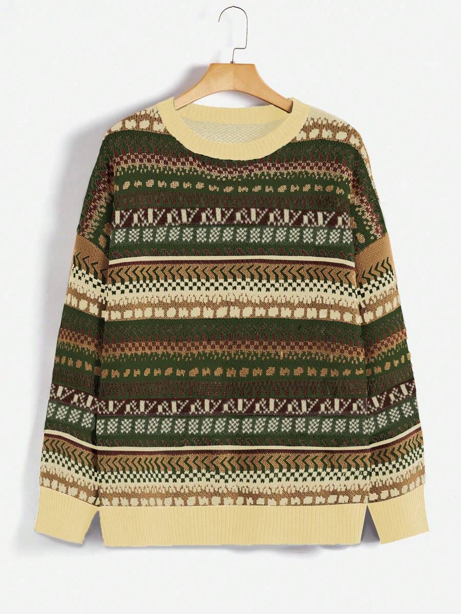 Flirla 大码女式几何图案套头毛衣针织衫秋冬毛衣 - 彩色 - 查看 1