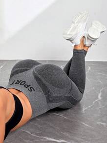 Yoga High Street Đồ họa Chữ cái Thắt lưng băng rộng Quần Xà cạp thể thao - Xám - Xem 3