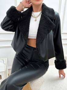 SHEIN Allurite Short Mixed Color Jacket With Large Lapel Collar For Casual Wear - Black - View 5