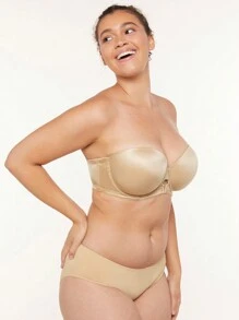 LUVLETTE 梦幻曲线支撑 + 无肩带缎面聚拢文胸 T 恤半罩杯文胸 - 杏色 - 查看 9