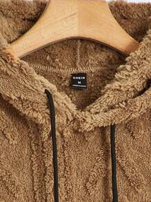 GENTILAND Men Kangaroo Pocket Drawstring Hooded Teddy Sweatshirt - Khaki - View 3