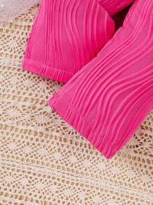 SHEIN Baby Girl Infant Girls' Turn-Down Collar Shirt And Pants Set - Hot Pink - View 3