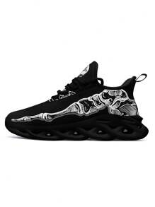 Men's Skull & Hand Bone Print Trail Running Shoes With Blade Outsole, Comfortable Breathable Lightweight Shock Absorption Cushioned Soft Sole
