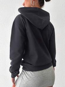 RueChic Women's Hooded Drawstring Sweatshirt Shirt - Dark Grey - View 2