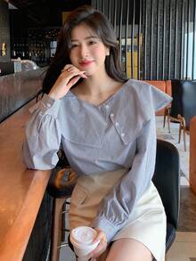 Dazy Star Camisa De Rayas Con Dobladillo Con Volantes - Azul - Ver 5