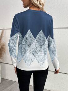 EMERY ROSE 拼色圓領長袖t卹 - 霧霾藍 - 查看 2