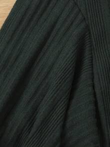 SHEIN 小女孩純色羅紋條紋 A 字連身裙 - 黑色 - 查看 7