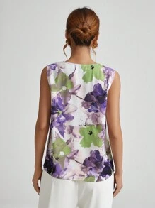 EMERY ROSE Blusa Sin Mangas Con Cuello En V Y Estampado Floral - Morado - Ver 2