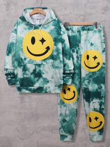 Men's Cartoon Printed Kangaroo Pocket Drawstring Hoodie And Sweatpants Set - Multicolor - View 1