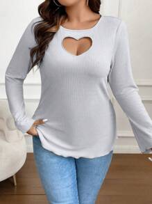SHEIN Franclia Của phụ nữ Kích thước lớn Xu hướng: Cắt giảm Hình vẽ trái tâm Áo thun - Xám - Xem 1