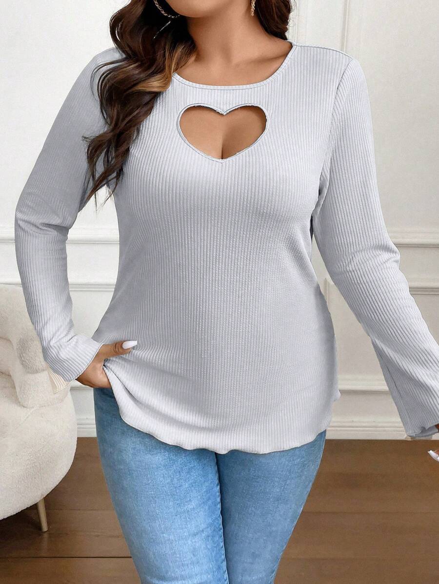 SHEIN Franclia Của phụ nữ Kích thước lớn Xu hướng: Cắt giảm Hình vẽ trái tâm Áo thun - Xám - Xem 1