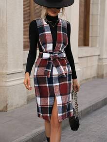 SHEIN Clasi In kẻ sọc Thắt lưng - Màu Đỏ Sâu - Xem 5