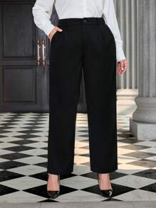 SHEIN Privé Plus Solid Slant Pocket Suit Pants In Fall/Winter - Black - View 1
