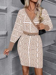 SHEIN Clasi V 領花卉印花毛衣洋裝 - 杏色 - 查看 6