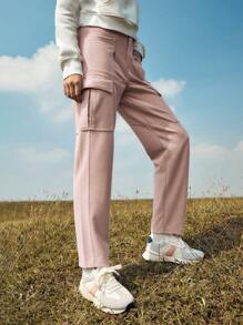 In My Nature Solid Color Women's Outdoor Corduroy Pants With Side Pockets - Dusty Pink - View 5