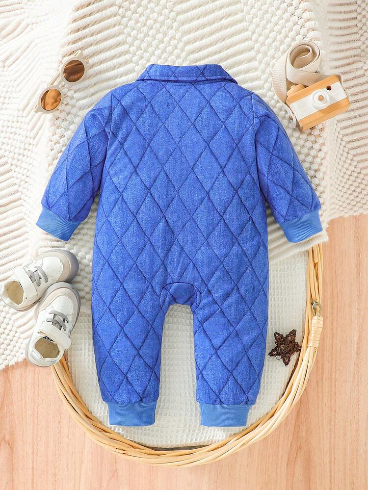 Baby Girls' Winter Blue Denim Effect Plaid Casual Cool Jumpsuit