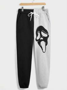 Manfinity Homme 男士骷髅印花拼色运动裤 - 黑與白 - 查看 5