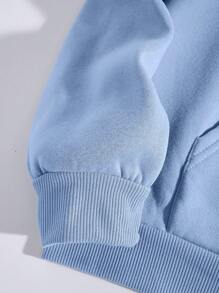 SHEIN EZwear Của phụ nữ Hoạt hình In áo có mũ Lông cừu Áo nỉ Với Trở lại Thiết kế - Màu xanh nhạt - Xem 5