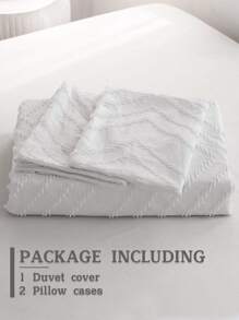 3pcs Striped Tufted Jacquard Polyester Duvet Cover Set, Bohemian Vintage Chic Bedding Set, Suitable For All Seasons, Soft & Breathable (1 Duvet Cover + 2 Pillow Shams, Excluding Filler) - White - View 5