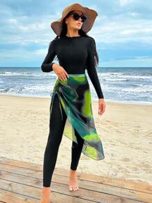 Swim Shayni 夏季海滩扎染保守立领连体泳衣阿拉伯服装