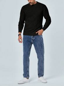 EURMUSE Men's Solid Color Pullover Sweater - Black - View 4