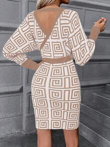 SHEIN Clasi V 領花卉印花毛衣洋裝 - 杏色 - 查看 2