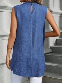 EMERY ROSE 女士不對稱下擺無袖襯衫 - 藍色 - 查看 2