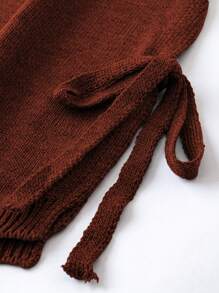 SHEIN LUNE 女式加大码纯色扭袖毛衣 - 鏽棕色 - 查看 4