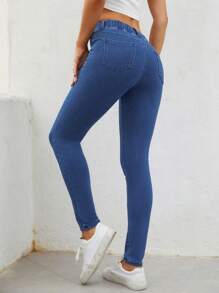 EMERY ROSE Elastic Waist Slim Fit Jeans - Blue - View 2