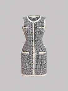 SHEIN MOD 女士千鸟格印花毛衣裙 - 黑與白 - 查看 1