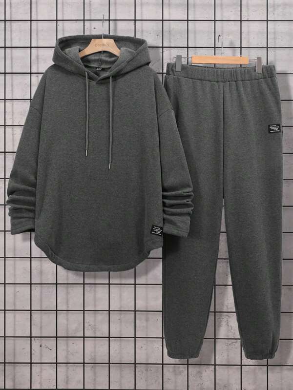 Men's Simple Solid Color Hooded Sweatshirt And Sweatpants Set SHEIN