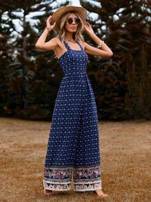 SHEIN VCAY 假期風格女式吊帶連體褲 - 藍色 - 查看 6