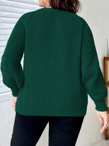 Celure Cárdigan Abierto De Color Liso De Talla Grande Para Mujer Con Manga Raglán - Verde Oscuro - Ver 2