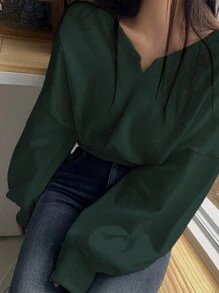 DAZY 纯色缺口领短款运动衫、长袖上衣、秋季女装