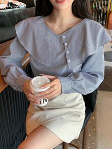 Dazy Star Camisa De Rayas Con Dobladillo Con Volantes - Azul - Ver 8