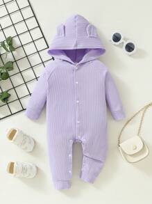寶寶可愛耳設計秋冬紫色連身褲休閒百搭 - 紫色 - 查看 1