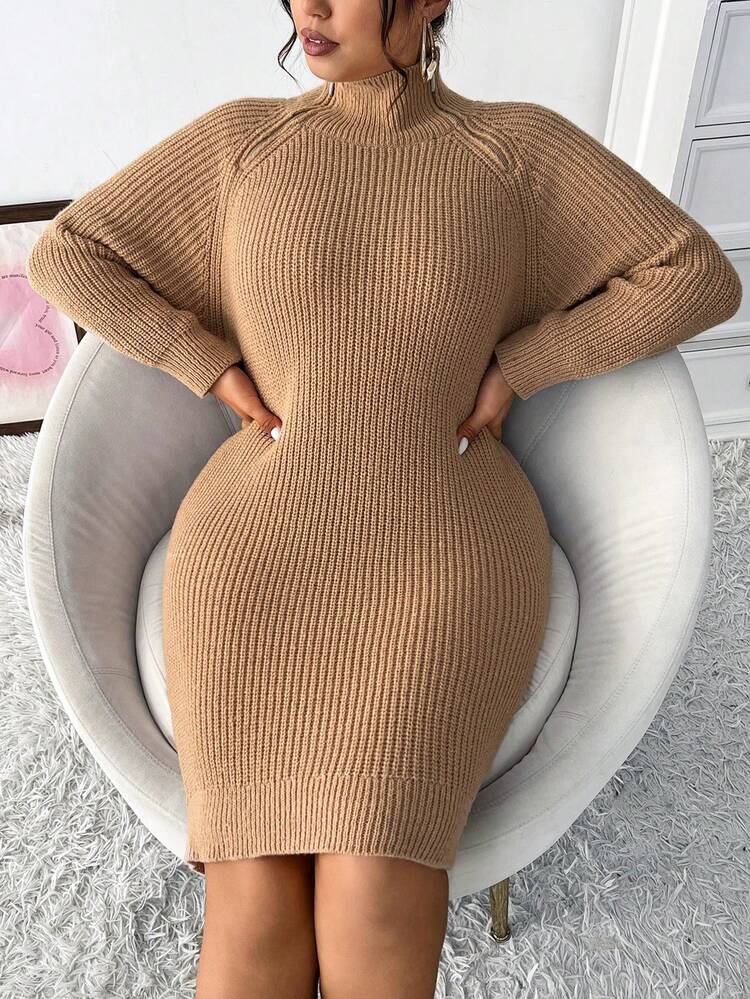 Plus Size Women's Raglan Sleeve Sweater Dress Fall Cloth For Women