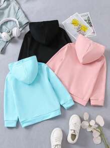 SHEIN 年輕女孩經典、極簡、舒適的秋冬三件套連帽運動衫套裝