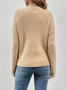 SHEIN LUNE Áo len nữ cổ đứng, kiểu dáng mùa thu đông. - Màu be - Xem 2