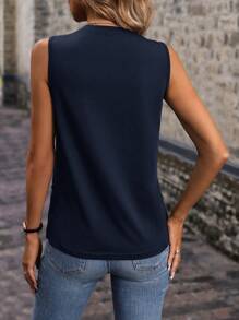 SHEIN LUNE Solid Seam Front Tank Top - Navy Blue - View 3