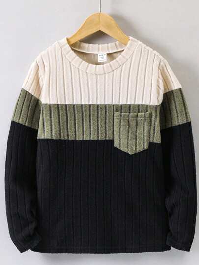 SHEIN 兒童男孩對比色塊口袋和鬆緊帶t卹