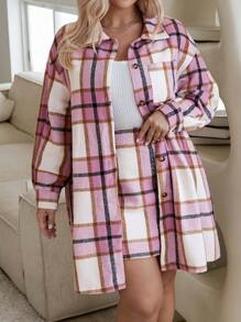 SHEIN Essnce Women's Plus Size Plaid Jacket And Skirt Set - Pink - View 1