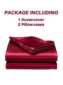 3pcs Red Satin Duvet Cover Set Without Filler, Simple Luxury Silky Modern Polyester Bedding Set For All Seasons (1pc Duvet Cover+2pcs Pillowcases)