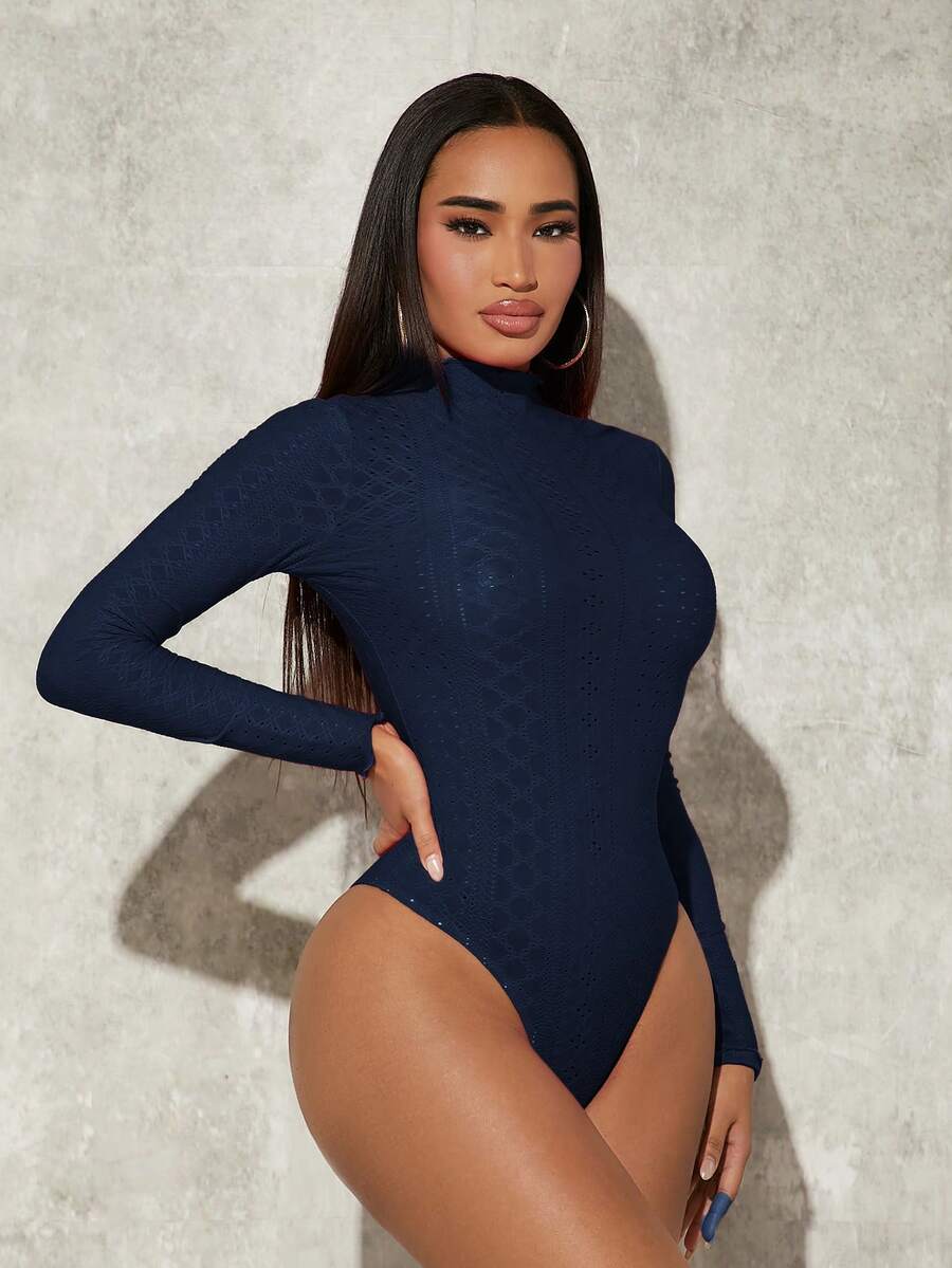 SHEIN SXY Của phụ nữ Đứng cổ áo Áo liền quần chặt - Màu xanh hải quân - Xem 1