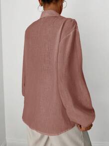 EURMUSE Solid Button Front Shirt - Dusty Pink - View 2