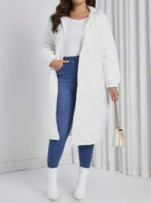 SHEIN Essnce Áo khoác trùm đầu màu trơn cỡ lớn có đệm - trắng - Xem 1