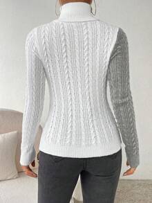 SHEIN Essnce Áo len dệt kim cổ lọ màu khối - Xám - Xem 2