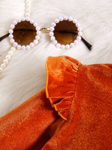 Em bé Cô gái Thanh lịch Tay áo hình bướm Đầm Đối với Mùa thu - trái cam - Xem 3